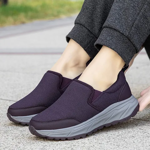 Men Women Lightweight Breathable Mesh Slip On Walking Shoes For Elderly Casual Outdoor Non Slip Sport Sneakers