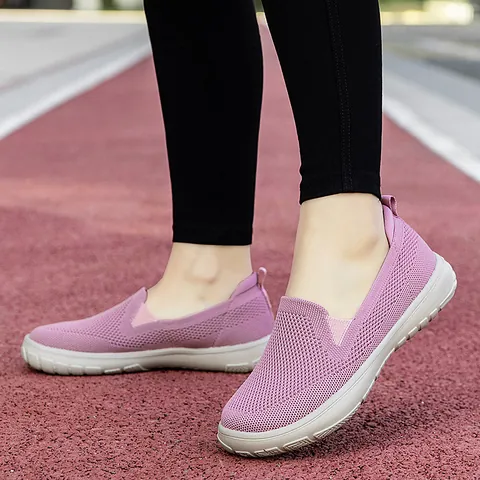 Damen Senior Walkingschuhe Breites Zehendesign Atmungsaktives Mesh Slipper Leicht Rutschfest Casual Senioren Sneakers Flache Schuhe