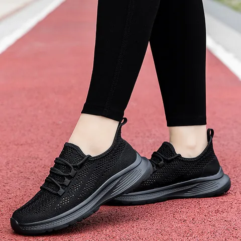 Zapatillas de Correr de Malla Flyknit Transpirables Deportivas Casuales Ligeras para Hombre Mujer Suela Gruesa Antideslizante Zapatos de Deporte