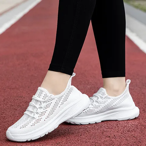 Zapatillas de Correr de Malla Flyknit Transpirables Deportivas Casuales Ligeras para Hombre Mujer Suela Gruesa Antideslizante Zapatos de Deporte