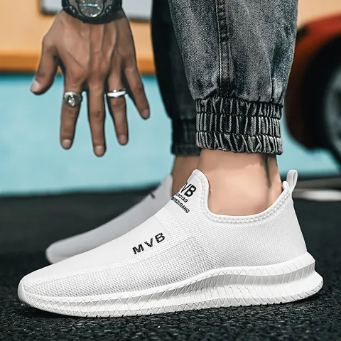 Men's Breathable Mesh Slip-on Shoes Fashion Lightweight Outdoor Walking Sneakers Fly Woven Casual Loafers For Men