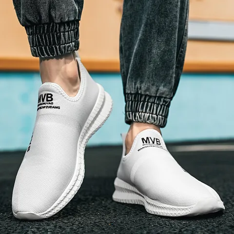 Men's Breathable Mesh Slip-on Shoes Fashion Lightweight Outdoor Walking Sneakers Fly Woven Casual Loafers For Men