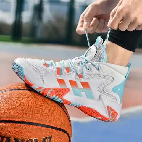 Men High Top Basketball Shoes Breathable Mesh Sport Sneakers Non-Slip Rubber Sole Outdoor Athletic Training Basketball Shoes