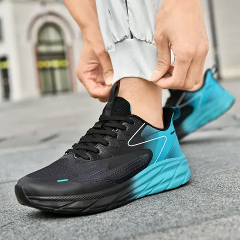 Men Women Gradient Running Shoes Breathable 3D Flyknit Mesh Sports Shoes Lightweight Thick Sole Casual Marathon Sneakers For Daily Jogging Walking