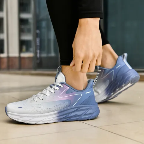 Men Women Gradient Running Shoes Breathable 3D Flyknit Mesh Sports Shoes Lightweight Thick Sole Casual Marathon Sneakers For Daily Jogging Walking