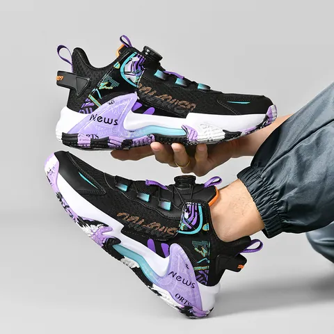 Breathable Basketball Shoes For Men Women Rotating Buckle Lacing System Non-Slip Mesh Sporty Sneakers Campus Training Shoes