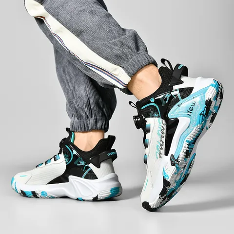 Breathable Basketball Shoes For Men Women Rotating Buckle Lacing System Non-Slip Mesh Sporty Sneakers Campus Training Shoes