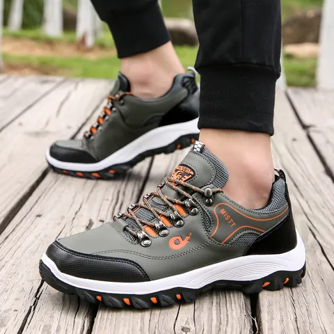 Men Outdoor Hiking Shoes Non-Slip Wear-Resistant Trekking Sneakers Breathable Synthetic Leather Mesh Athletic Shoes For Mountaineering