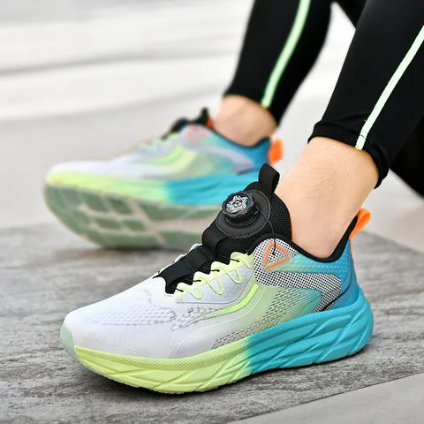 Fashion Unisex Running Shoes Breathable Mesh Sneakers With Swivel Buckle Rotating Button Lacing Lightweight Shock Absorption Athletic Shoes For Men Women