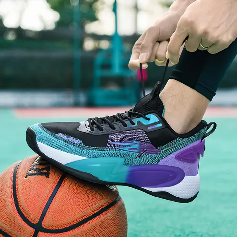 Professional Men Basketball Shoes Breathable Mesh TPU Rubber Sole Shock Absorption Non-slip Training Sneakers Sporty Color Blocking Footwear