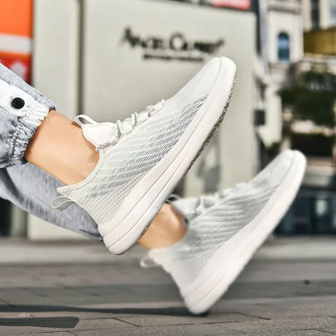 Men's Breathable Mesh Flying Knit Running Shoes Lightweight Casual Sports Sneakers For Outdoor Travel Daily Hiking Walking