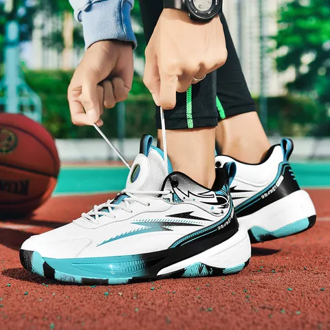 Men Professional Basketball Shoes Mid-Top Athletic Sneakers Breathable Shock-Absorbing Microfiber Leather Mesh Non-Slip Sport Shoes