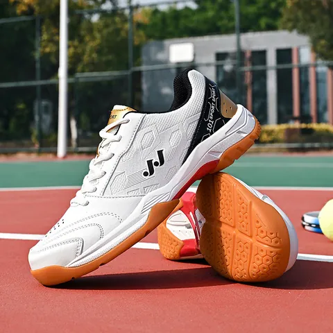 Professional Tennis Badminton Shoes Non-slip Gum Rubber Sole Breathable Mesh Synthetic Leather Indoor Training Sneakers For Men Women