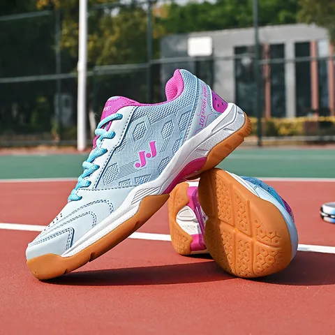 Professional Tennis Badminton Shoes Non-slip Gum Rubber Sole Breathable Mesh Synthetic Leather Indoor Training Sneakers For Men Women