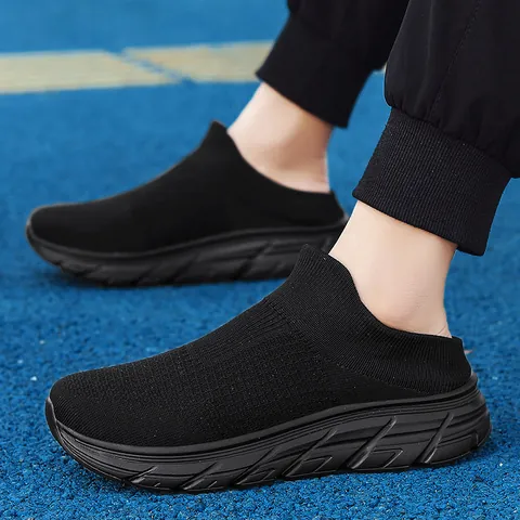 Women Men Flyknit Sock Running Shoes Breathable Slip On Mules Casual Sport Sneakers Lightweight Soft Sole Couple Walking Shoes
