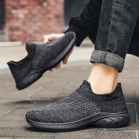 Baskets Sans Lacets Flyknit Unisexe Chaussures de Marche en Maille Respirante Léger Décontracté Couple Sport Adultes