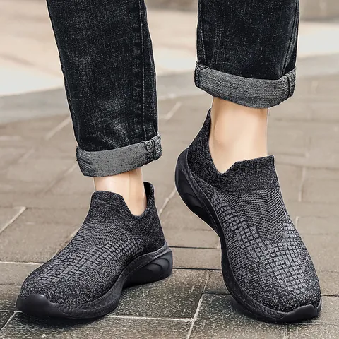 Baskets Sans Lacets Flyknit Unisexe Chaussures de Marche en Maille Respirante Léger Décontracté Couple Sport Adultes
