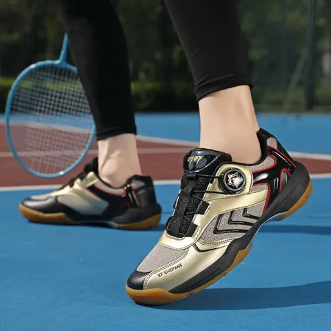 Professional Badminton Shoes For Men Women Rotary Dial Lacing Breathable Mesh Indoor Outdoor Court Training Sports Sneakers Wear-Resistant
