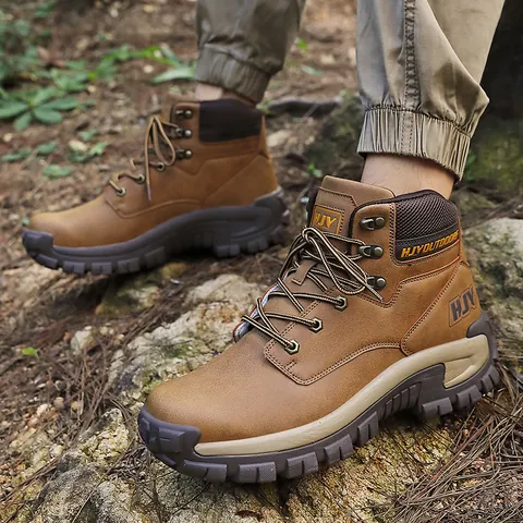 Botas de Senderismo al Aire Libre para Hombre Zapatos Tácticos Altos Cuero Sintético Transpirable Antideslizante Montañismo