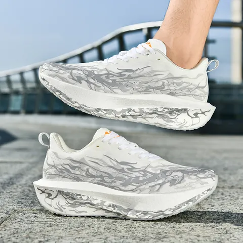 Unisex Mesh Breathable Running Shoes Lightweight Thick Sole Flame Pattern Fashion Sport Sneakers For Men Women Students