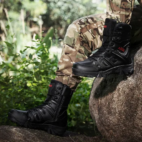 Men's High Top Tactical Boots Outdoor Hiking Training Shoes Suede Leather Breathable Anti-slip Rugged Military Combat Boots