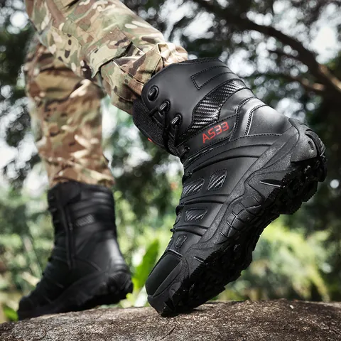 Men's High Top Tactical Boots Outdoor Hiking Training Shoes Suede Leather Breathable Anti-slip Rugged Military Combat Boots