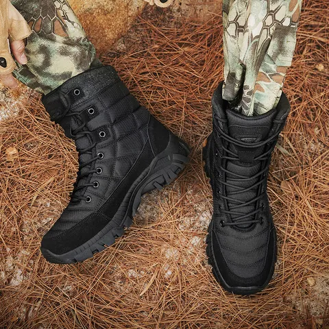 Men's High Top Tactical Boots Outdoor Hiking Combat Boots Durable Non-Slip Suede Oxford Cloth Trekking Shoes For Hunting