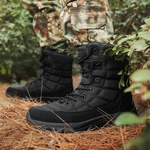 Men's High Top Tactical Boots Outdoor Hiking Combat Boots Durable Non-Slip Suede Oxford Cloth Trekking Shoes For Hunting