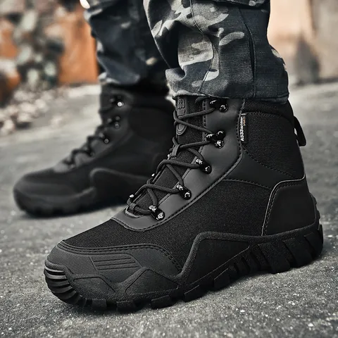 Men's Tactical Outdoor Hiking Boots Suede Oxford Cloth Mid Cut Non-Slip Wear-Resistant Combat Desert Boots Trekking Shoes