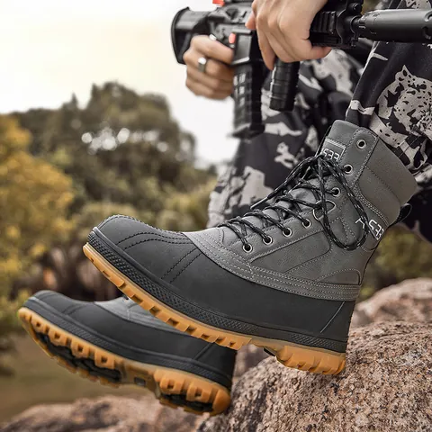 Men's High-Top Tactical Combat Boots Durable Oxford Cloth Outdoor Hiking Training Shoes Non-Slip Rubber Sole A533 Military Boots