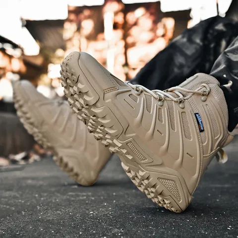 Men's Outdoor Tactical Boots Breathable Oxford Cloth Wear-Resistant Anti-Slip High-Top Combat Boots For Camping Hiking Training Military Style Footwear