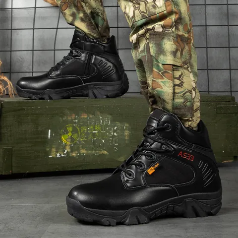 Men Tactical Boots CORDURA Fabric Leather Outdoor Hiking Climbing Shoes Side Zipper Non Slip Breathable Combat Military Boots
