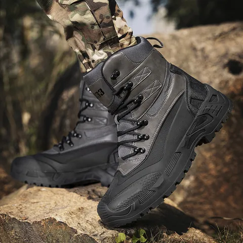 Men High Top Tactical Combat Boots Breathable Non Slip Outdoor Hiking Shoes Casual Work Boots Durable Tactical Footwear