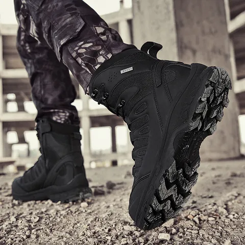 Botas Tácticas de Caña Alta para Hombre Zapatos de Senderismo Con Cremallera Lateral Cuero Sintético Oxford Malla Transpirable Botas Militares Suela de Goma Antideslizante