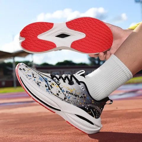 Ademende Mesh Hardloopschoenen Voor Heren Dames Lichtgewicht Schokabsorberende Sneakers Met Inktspatten Patroon Gradiënt Mode Jogging Schoenen