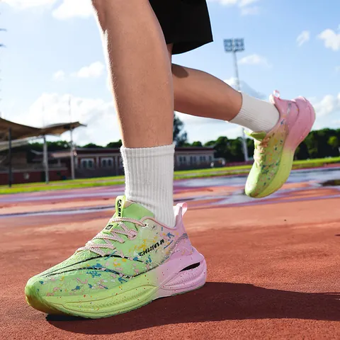 Ademende Mesh Hardloopschoenen Voor Heren Dames Lichtgewicht Schokabsorberende Sneakers Met Inktspatten Patroon Gradiënt Mode Jogging Schoenen