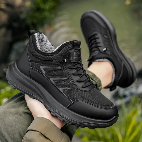 Men Winter Warm Shoes Waterproof High Top Sneakers Plush Lining Thick Sole Anti-slip Outdoor Casual Walking Boots Men