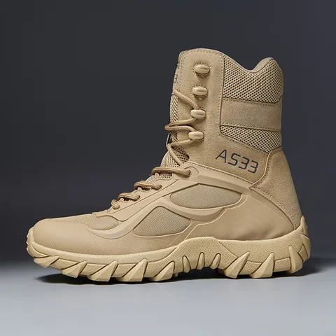 Men Tactical Boots Breathable Outdoor Hiking Desert Combat Training Shoes Side Zipper High Top Non-Slip Army Work Boots
