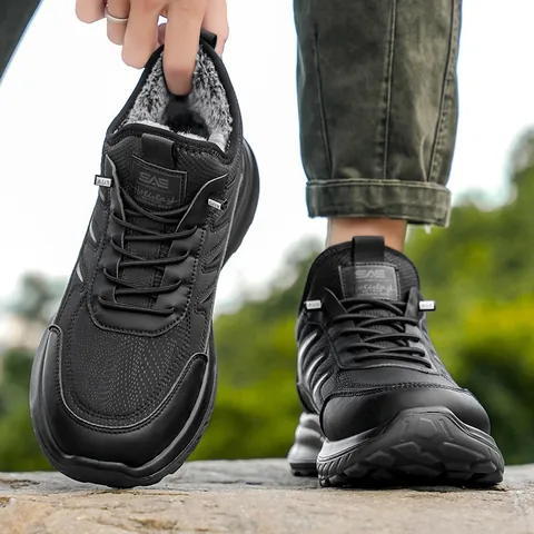 Men Winter Warm Shoes Waterproof High Top Sneakers Plush Lining Thick Sole Anti-slip Outdoor Casual Walking Boots Men