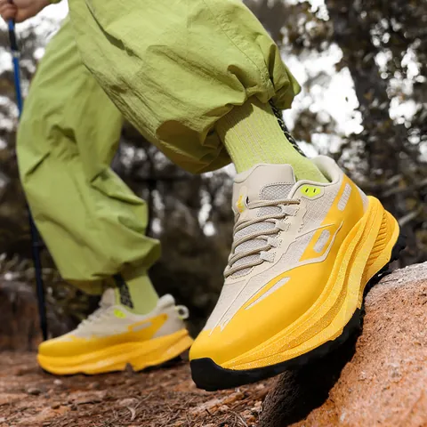 Men Outdoor Running Shoes Breathable Lightweight Popcorn Cushioning Thick Sole Mesh Hiking Shoes Casual Athletic Sneakers Soft Bottom