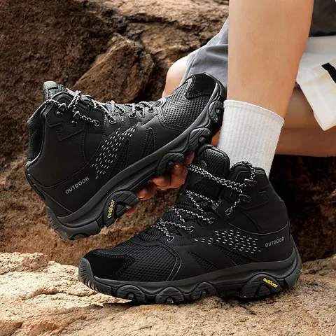 Ademende Wandelschoenen Voor Mannen Vrouwen Mesh Leer Outdoor Trekkingschoenen Antislip Schokabsorptie Sportsneakers