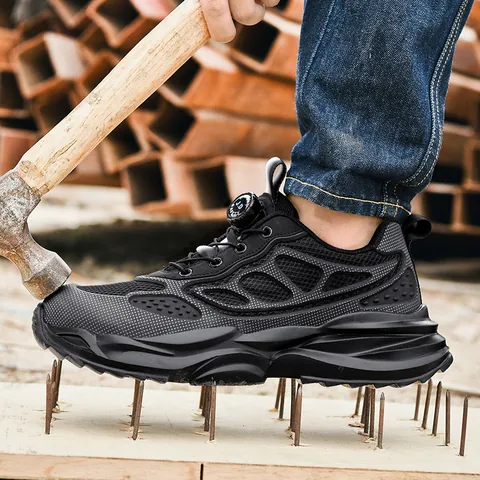 Unisex Safety Shoes Steel Toe Work Boots Puncture Proof Breathable Mesh Rotary Buckle Construction Industrial Footwear