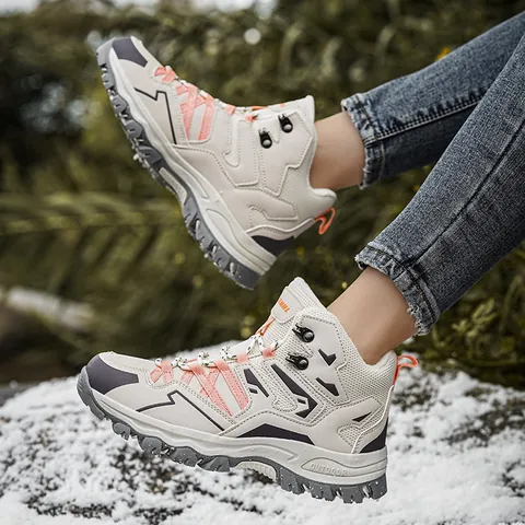 Women's Outdoor Winter Snow Boots Warm Plush Lined Hiking Shoes Non Slip Thickened Casual Mountaineering High Top Sneakers