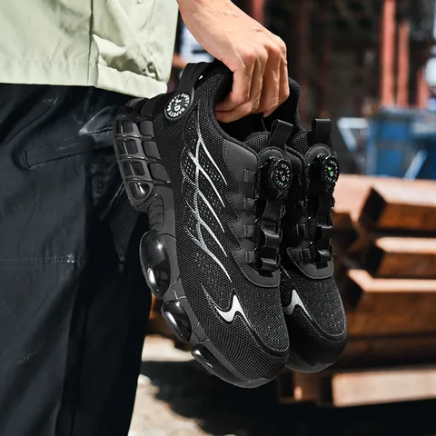 Men Women Safety Work Shoes Steel Toe Anti-Smashing Anti-Puncture Kevlar Midsole Breathable Mesh Rotary Buckle Protective Footwear