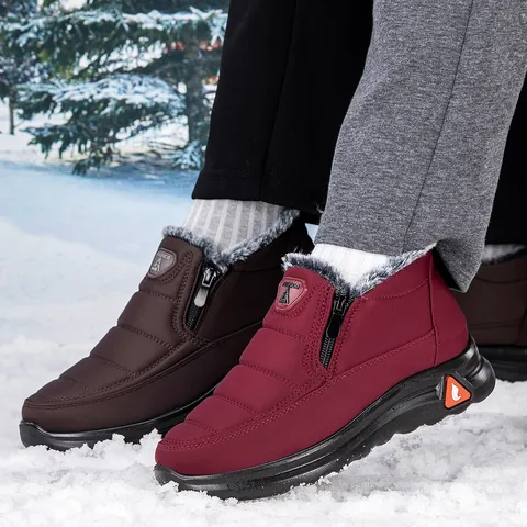 Unisex Winter Snow Boots Plus Velvet Thickened Warm Middle-Aged Elderly Casual Cotton Boots Side Zipper Anti-Slip Outdoor Shoes