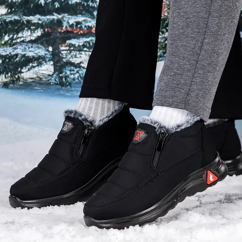 Unisex Winter Snow Boots Plus Velvet Thickened Warm Middle-Aged Elderly Casual Cotton Boots Side Zipper Anti-Slip Outdoor Shoes