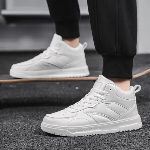 Men's High Top Fashion Sneakers PU Leather Breathable Skate Shoes Casual Streetwear Non-Slip Sport Walking Shoes Men