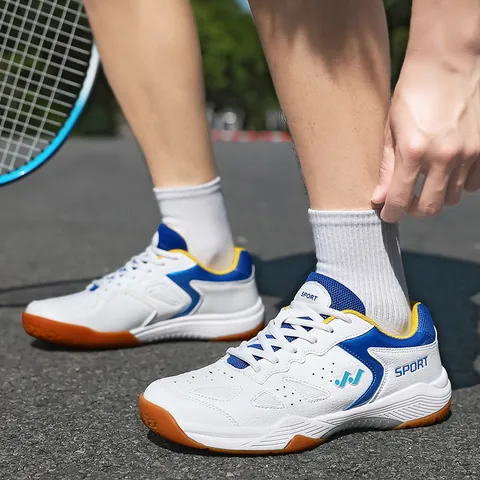 Men Breathable Tennis Badminton Shoes Non-Slip Rubber Sole Synthetic Leather Flyknit Training Sneakers Indoor Sports Footwear