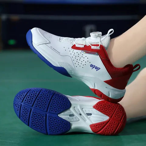 Professional Badminton Tennis Shoes For Men Women Rotary Knob Closure Non-Slip Breathable Lightweight Indoor Court Shoes