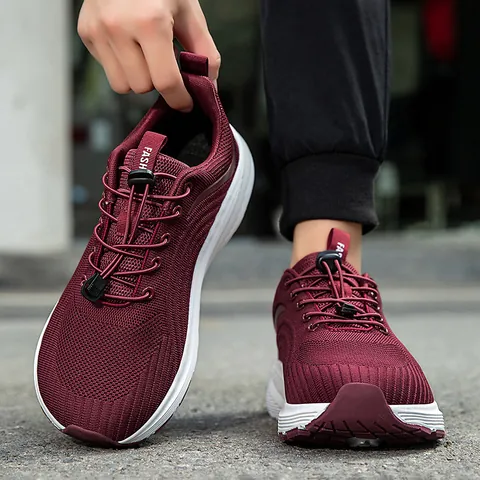 Women Breathable Mesh Running Shoes Lightweight Casual Sneakers With Drawstring Laces Wide Fit Thick Sole Outdoor Walking Shoes